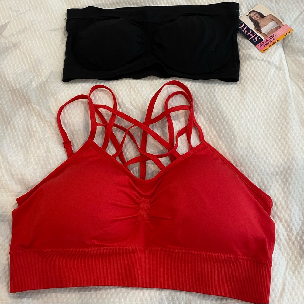 Lot of 1 Red Bralette and 1 Black Seamless Bandeau